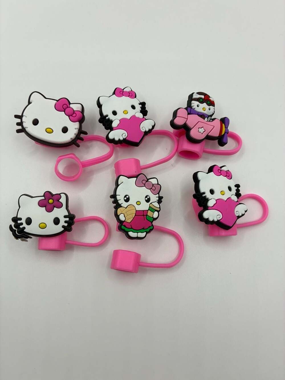 Hello Kitty Silicone Straw Toppers Tumbler Accessories Set of 6